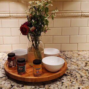 Wooden Lazy Susan Turntable 14” – Smooth Rotation, Natural Wood - VIDEO